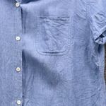 Kate Hill Womens Button Up Blouse Size Large Linen Short Sleeve Blue Blouse Photo 4