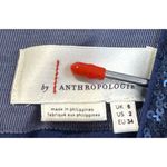 Anthropologie Women's Top Semi-Sheer Lined Sequin Ruched Puff Sleeve Blue Sz.2 Photo 4