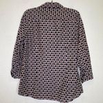 JCP Geometric Bird Print 3/4 Sleeve Casual Button Down Shirt Silk Blend EUC Sz M Blue Size M Photo 5