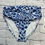 Tahari  Womens Shirred High Waist Bikini Bottom Blue Dot Size M New Photo 0