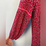 Max Studio Red Ditsy Cherry Print Peasant Style Loose Boho Balloon Sleeve Blouse Photo 1