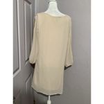 Lulus  Beige Long Sleeve Slit Shift Mini Dress V-Neck Pullover M Photo 5