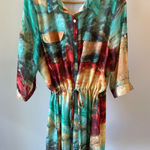 Curvy Plus Boho Size 1x Blouson Dress Multicolor 3/4 Sleeve by Madison Paige Green Photo 0