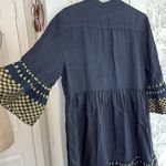 Haris Cotton 100% linen bell sleeve metallic detail midi dress Blue Photo 7