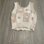 Stylish Beige and Cream Knit Blouse Tan Size M Photo 0