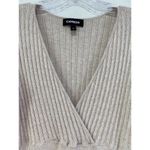 EXPRESS Cream Puff Pleated Sleeve Coquette Fitted Top Size M V Neck Y2K Sweater Photo 3