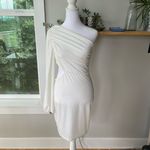 Simplee Apparel Simplee Ivory Cream Velvet One Shoulder Cut Out Mini Party Holiday Dress Small Photo 4