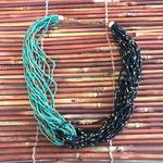 Seed bead Multi strand Bohemian Necklace Teal Black & Gold Glass Beads Photo 1