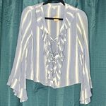 American Eagle  NEW Blue White Stripe Ruffle Lace Up Flare Sleeve Boho Y2K Top M Photo 1