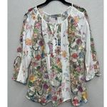 Fig and Flower Anthropologie Floral Blouse Petite Large Sheer Multicolor White Size undefined Photo 0