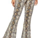 WDIRA Snakeskin Print Stretchy Flare Leg Pants Tan Size L Photo 2