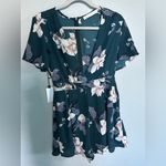 ASTR The Label Deep V Neck Teal Multi Floral Print Romper Size M Photo 2