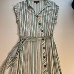 Lulus  Back to Classics Green and White Striped Midi Shirt Dress Linen‎ Blend S Photo 6