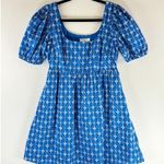Rhode Women Dress Blue Mini Puff Sleeve Floral Fit Flare Babydoll A Line Boho XS Photo 1