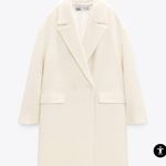 ZARA Women Double Breasted Textured Coat Oyster White Photo 4