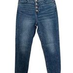 EXPRESS Jeans Womens 6RMOM JEAN Button Fly Denim Blue Dark Pants Super High Rise Photo 0