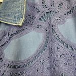 Vintage Jean Jacket with Pleating and Lace Collar Blue Size L Photo 5