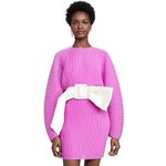 Solace London  Tanzy Fuchsia Pleated White Bow Long Sleeve Mini Cocktail Dress Photo 4