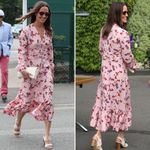 by TiMo Pink Floral Midi Dress Short‎ Puff Sleeves Bloom 50s Print, Size Small Photo 3