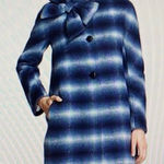 Kate Spade  Dorothy Blue Check/Plaid Wool Blend Coat With‎ Bow Accent Photo 0