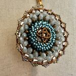 Vintage Reversible Beaded Mandala Pendant Necklace Gold Tone Rope Chain Photo 4