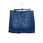 Ann Taylor LOFT Denim Mini Skirt 10 Dark Wash Stretch Raw Hem Jean Frayed Casual Photo 2
