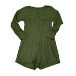 Banana Republic ‎ Olive Green Linen Blend Utility Romper Large Petite LP Photo 4