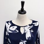 Clara Sun Woo Blue White Floral Leaves Keyhole Boat Neck 3/4 Sleeve Sharkbite L Size L Photo 1