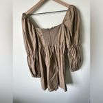 Reformation  Long Sleeve Babydoll Mini Dress Cotton Tan Size 2 Photo 3
