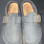 WHITE MOUNTAIN FOOTBEDS BLACK LEATHER MULES NO SIZE TAG MEASURES APPROX 11” EUC Gray Photo 1
