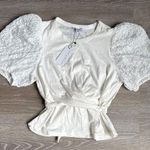 Anthropologie NEWAnthropologie current air contrast puff sleeves tie top white Medium Photo 0