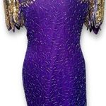 Laurence Kazar Silk Purple and Gold Embellished Sheath Dress Photo 0