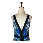 ECI New York Dress Womens 6 Blue And Black Paisley Beaded V Neck Tie Back Maxi Photo 3