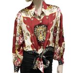 Soho NY & Co. Scarf Print Satin Front Tie Blouse S Photo 4