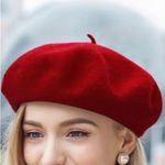 Vintage Beret Hat, Red Wool With Navy Pom Pom, 1960’s Turtle Bay Jonathan Logan Photo 5
