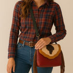 Genuine Leather Cowhide Red Crossbody Bag Brown Fringe Western Boho Womens Purse Photo 0