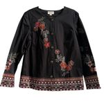 Vintage Embroidered Floral Geometric Trim Jacket NWT Cotton Made in India Black Size M Photo 0
