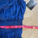 Boston Proper  Pleated High Neck Blouson Blue Midi Dress Photo 12