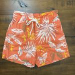 Gap LINEN Shorts Sz S ORANGE Tropical Pull-On Floral Boxy Beach Travel Coastal Photo 0