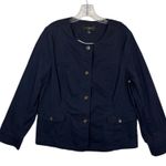 Talbots Petites Navy Cotton Button Blazer sz 16p Cropped Jacket Classic Career Photo 1