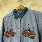 Vintage 90s blue striped denim fall pumpkin patch teddy bear button up shirt Size XXL Photo 2