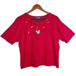 Vintage 90s Artsy 3D Poodle Dog Beaded Embroidered Short Sleeve Red Knit Top Size L Photo 1