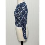 Divided  Women's Argyle Diamond‎ Lace Trim Long Sleeve Crop Top Blue White XS Photo 4