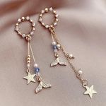 Fish Tail Crystal Beaded Tassels Stud Drop Earring Photo 1