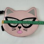Betsey Johnson Luv Cat Kitten Wristlet Coin Purse Pink Glitter Sunglasses Photo 7