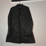 DKNY Sabrina Ruffle Trench Coat Black Size Large Cotton Polyester Button Front Photo 5