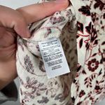 Loft Linen Cream Red/Orange Floral Rolled Sleeve Henley Button Blouse Small S Photo 3