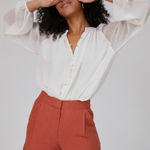 Wilfred Aritzia Fable High-Rise Pleated Linen Mini Shorts Moroccan Spice Size 2 Photo 0