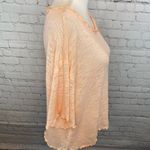 Good Luck Gem  Open Weave Short Sleeve Sweater w Lettuce Edge Peach-Large Photo 2