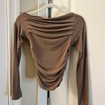 Women’s Long Sleeve off the shoulder top Brown Photo 1